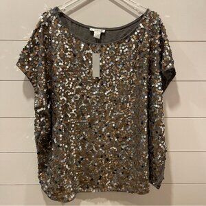 WDNY Gray Sequined Top Womens Size 3X New With Tags